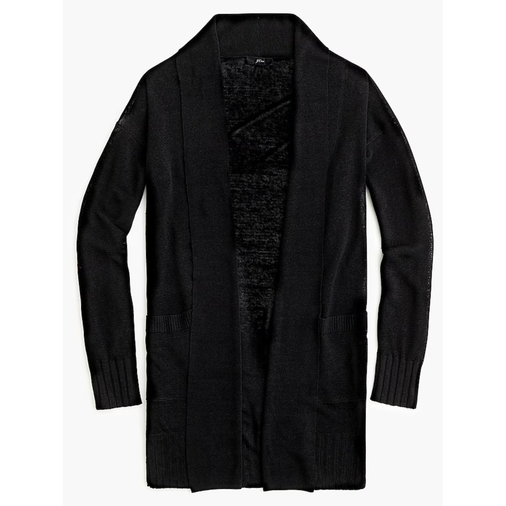 J. Crew Women's Cardigan Black Linen Blend‎ Open Front Pockets Sheer Size Small